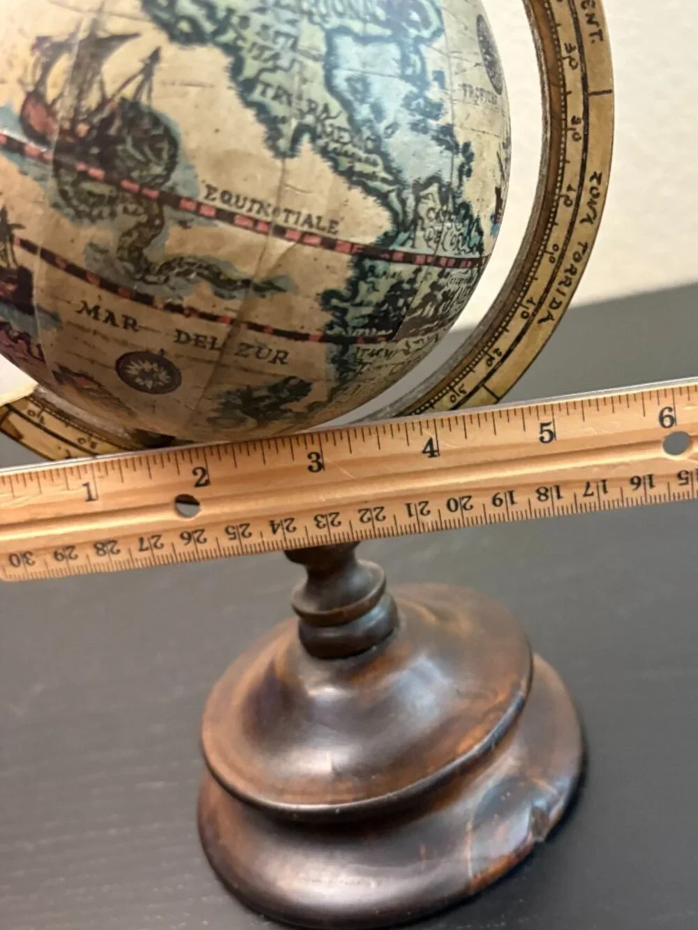 Vintage Mini World Globe Italy Wood Stand Old World Map Library Office Decor